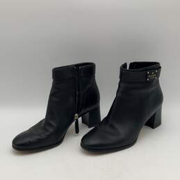 Womens Black Leather Almond Toe Side Zip Block Heel Ankle Boots Size 9.5 alternative image