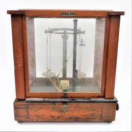 Antique A.S. Aloe Apothecary Scale In Glass Wood Cabinet Oddity Study Home Décor