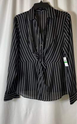 NWT Laundry By Shelli Segal Womens Black Marshmallow Striped Blouse Top Size L