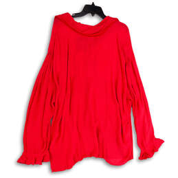NWT Womens Red Ruffle Long Sleeve Relaxed Fit Button-Up Shirt Size 1X alternative image