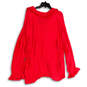 NWT Womens Red Ruffle Long Sleeve Relaxed Fit Button-Up Shirt Size 1X image number 2