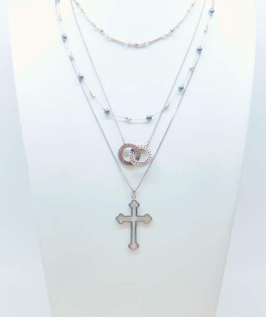 Artisan Sterling Silver Hematite Cross Pendant & Fancy Chain Necklaces 21.9g image number 1
