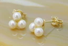 14K Yellow Gold Pearl Cluster Post Earrings 1.3g