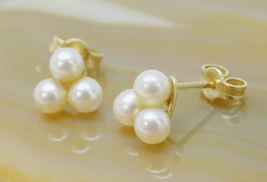 14K Yellow Gold Pearl Cluster Post Earrings 1.3g image number 1