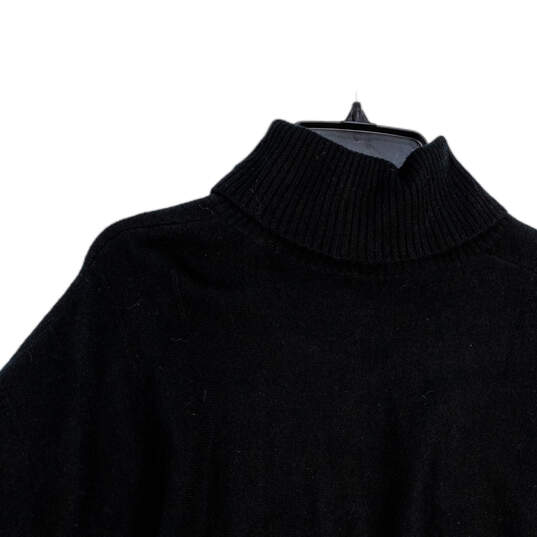 Womens Black Tight-Knit Mock Neck Pullover Poncho Sweater One Size image number 3