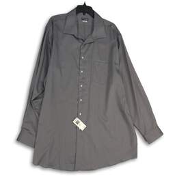 NWT Van Heusen Mens Gray Spread Collar Long Sleeve Button-Up Shirt Size 37/38