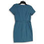 NWT Womens Blue Short Sleeve Round Neck Belted Back Zip Sheath Dress Size 8 image number 2