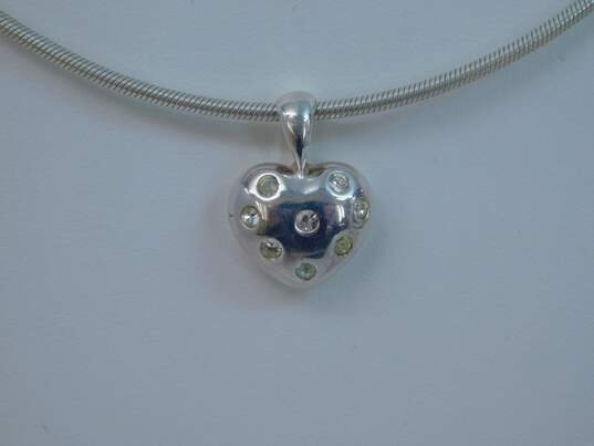 Milor & Contemporary 925 Cubic Zirconia Heart Pendant Omega Chain Necklace & Beaded Fancy Link Bracelet 19.5g image number 2