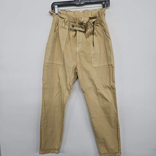Yellow Cinched Waist Dress Pants image number 1