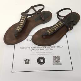 Burberry Black Leather T-Strap Sandals Women's Size 6