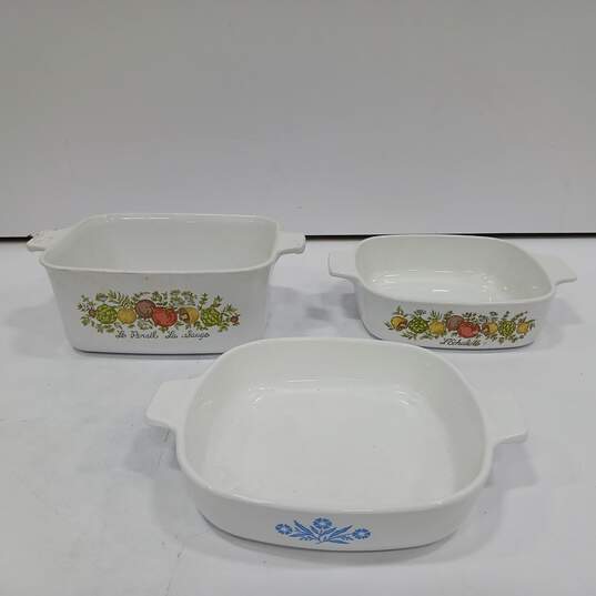 Bundle of 3 White w/ Floral Design Corning Ware Dishes image number 3
