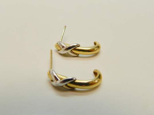 14K Yellow & White Gold X Accent Semi Hoop Drop Post Earrings 2.4g image number 3