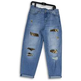 NWT INC Womens Blue Brown Denim Distressed Boyfriend Jeans Size 12/31