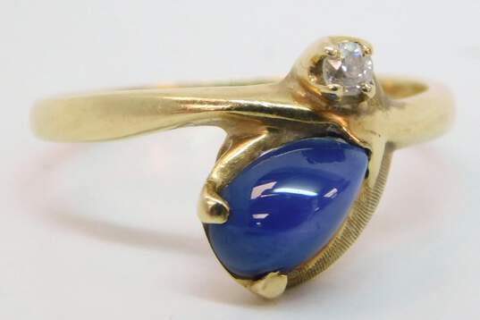 Vintage 14K Yellow Gold Star Sapphire 0.04 CT Diamond Ring 2.1g image number 3