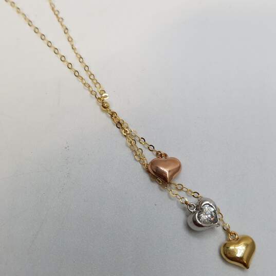 10K Gold Tri-Color CZ Heart 16.5inch Necklace 2.0g image number 1