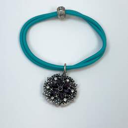 Designer Lucky Brand Silver-Tone Turquoise Rope Medallion Charm Bracelet