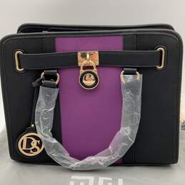 NWT Dasein Womens Purple Black Inner Pockets Crossbody Satchel Bag Purse