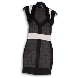 Womens Gray Black Cap Sleeve V-Neck Stretch Pullover Sheath Dress Size 4