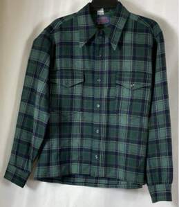 Pendleton Mens Green Blue Plaid Flannel Long Sleeve Button-Up Shirt Size 16.5
