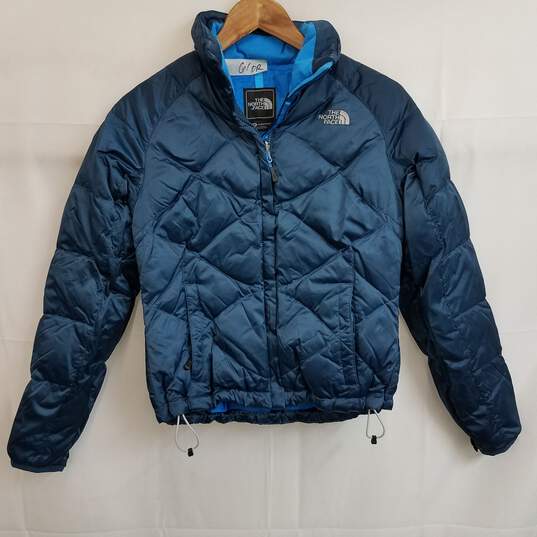 The North Face metallic blue cropped puffer jacket women's XS image number 2
