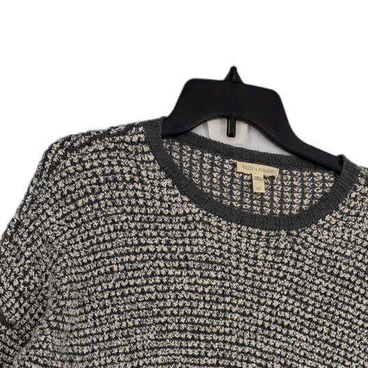Womens Gray Waffle Knit Round Neck Long Sleeve Pullover Sweater Size S image number 3