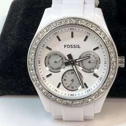 Designer Fossil ES-1967 White Stainless Steel Quartz Analog Wristwatch 51.9g