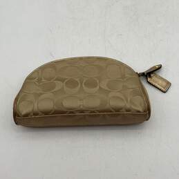 Coach Womens Gold Beige Signature Cosmetic Coin Purse Makeup Bag Wallet alternative image