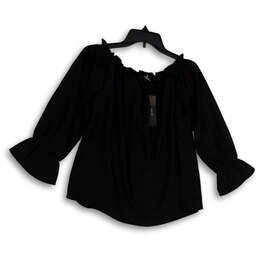 NWT Womens Black Pleated Bell Sleeve Off The Shoulder Blouse Top Size S