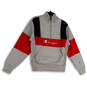 Mens Gray Long Sleeve Quarter Zip Kangaroo Pocket Pullover Sweatshirt Sz S image number 1