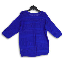 NWT Womens Blue Open Knit Patchwork 3/4 Sleeve Pullover Sweater Size XL alternative image