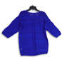 NWT Womens Blue Open Knit Patchwork 3/4 Sleeve Pullover Sweater Size XL image number 2