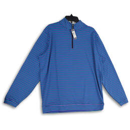 NWT Mens Blue Striped Mock Neck Quarter Zip Pullover T-Shirt Size X-Large