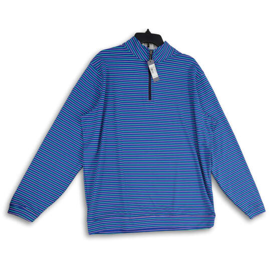 NWT Mens Blue Striped Mock Neck Quarter Zip Pullover T-Shirt Size X-Large image number 1