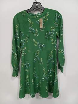 Loft Green Floral Pattern Long Sleeve A-Line Style Dress Petites Size 0 - NWT