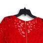 Womens Red Lace V-Neck Long Sleeve Back Zip Scalloped Hem Blouse Top Size M image number 4