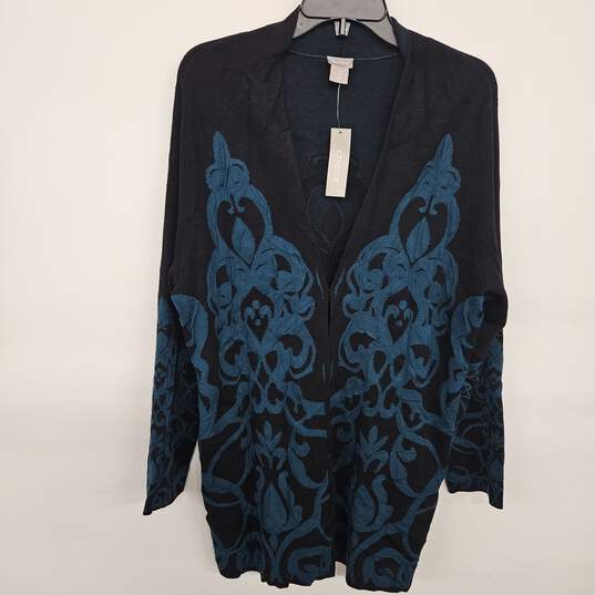 Black Blue Open Front Cardigan Sweater image number 1