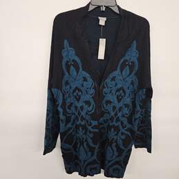 Black Blue Open Front Cardigan Sweater