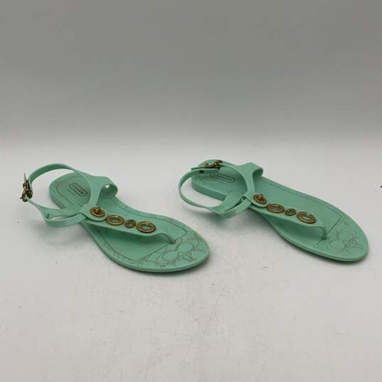 Coach Womens Blue Gold Open Toe Flat Adjustable Buckle Thong Sandals Size 8 image number 2