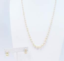 Vintage 10k Yellow Gold Clasp Faux Pearl Necklace & Screw Back Earrings 15.5g