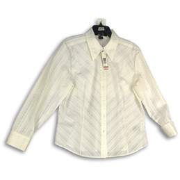 NWT Ellen Tracy Womens White Pointed Collar Long Sleeve Button Up Shirt Size 16