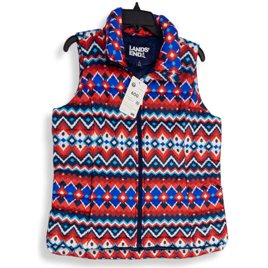 NWT Womens Blue Red Fair Isle Mock Neck Full-Zip Puffer Vest Size M 10-12 image number 1