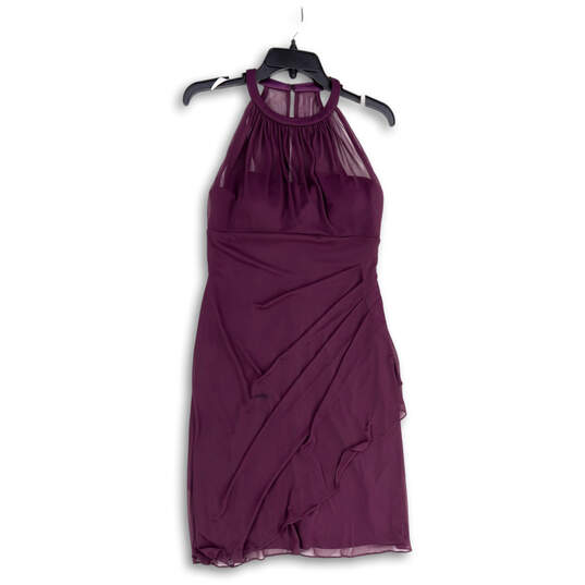 Womens Purple Halter Neck Ruched Knee Length Back Zip Sheath Dress Size 8 image number 1