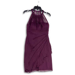 Womens Purple Halter Neck Ruched Knee Length Back Zip Sheath Dress Size 8