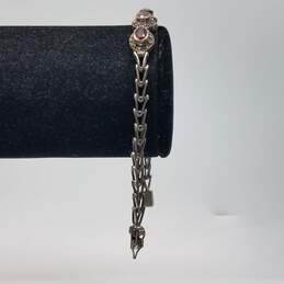 Sterling Silver Garnet Marcasite Vintage Bracelet 7 1/2"