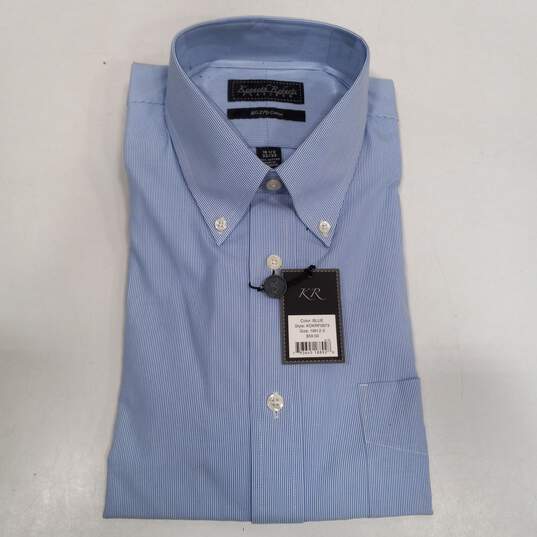 Men's Kenneth Roberts Blue/White Pinstripe Dress Shirt 32/33 16.5  - NWT image number 1