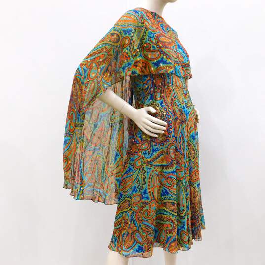 Multicolor Paisley Sleeveless Chiffon Cape Dress image number 6