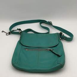 Fossil Womens Teal Leather Adjustable Strap Inner Pocket Crossbody Bag Purse
