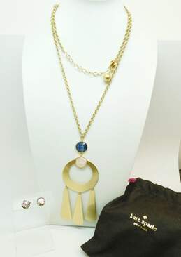Kate Spade Designer Pink Blue & Gold Tone Stud Earrings & Statement Pendant Necklace With Dust Bag 60.3g