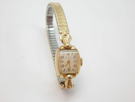 Vintage Lady Elgin 14K Yellow Gold Case 19 Jewels Stretch Band Wrist Watch 17.9g image number 5