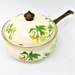 Vintage Asta Sweet Honeysuckle Vine Art Nouveau Style German Enamelware 8in Pot With Lid